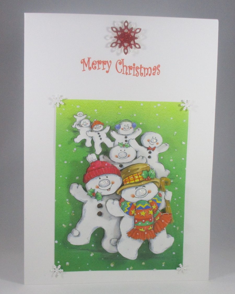 Handmade Snowmen Decoupage Christmas Card,personalise