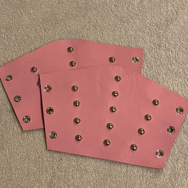 Bubblegum Cotton Candy Pink coloured Leather Spotted Bracers - Small Pair 