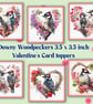 Downy Woodpeckers Set of 6 Square Valentine Card Toppers for Card Making, Tags