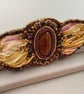 Elegant Red Tiger’s Eye Stone & Gold Hematite Beaded Wide Silk Cuff Bracelet  - Image 9