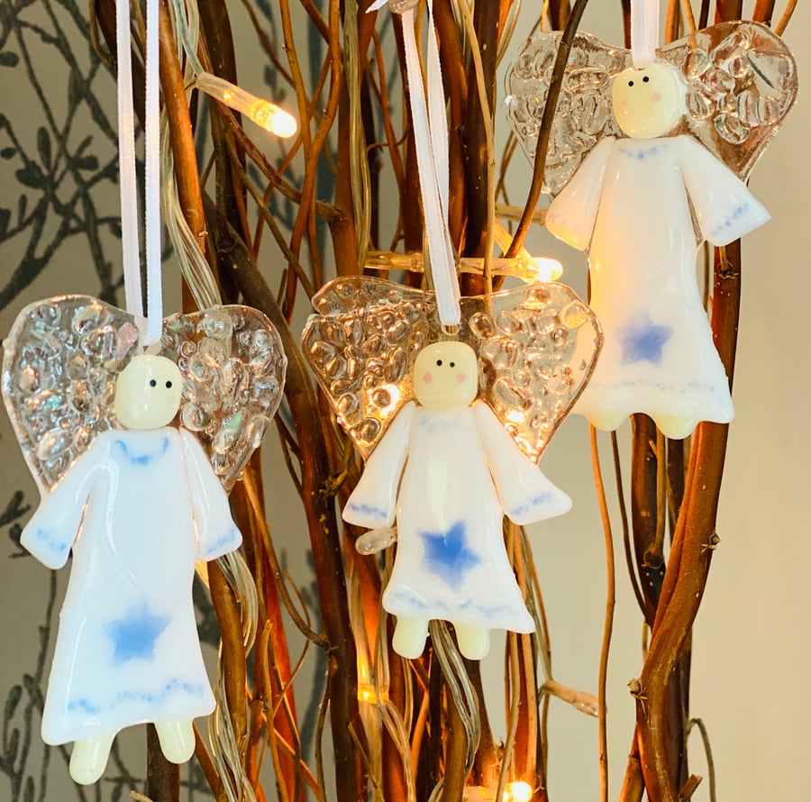 Angel babies - fused glass Christmas decorations 