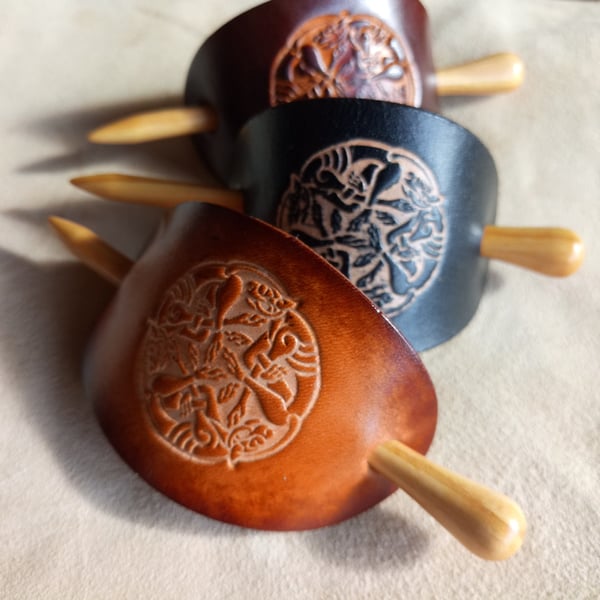 Leather Hair Barrette with Celtic Design, Small Hair Slide, Leather Stick Barret