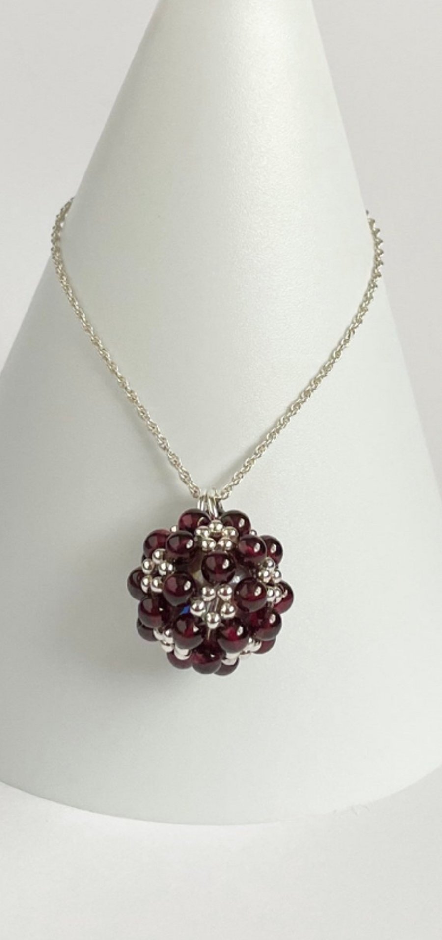 Sterling Silver Garnet Beaded Pendant with an18 or 20 Inch Chain