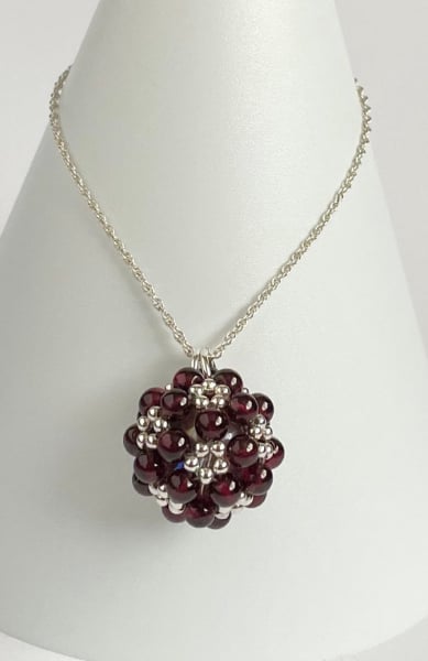 Sterling Silver Garnet Beaded Pendant with an18 or 20 Inch Chain