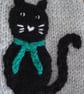 Cats With Shiny Eyes And Green Collars On Grey Aran Fingerless Gloves (J196) - Image 2