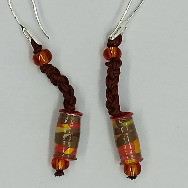 Cocoa Spice Paper Bead Drop Earrings 