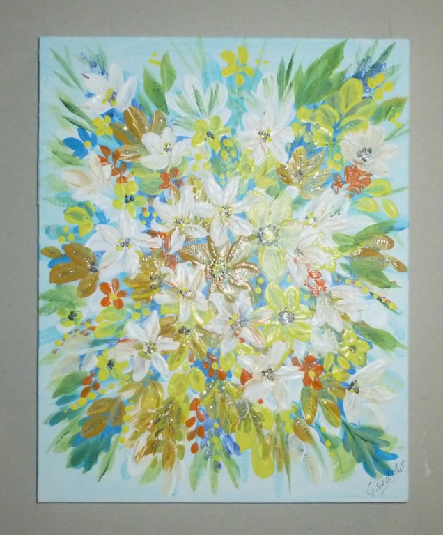 acrylic floral original art box canvas painting ( ref FA 492 C1 )