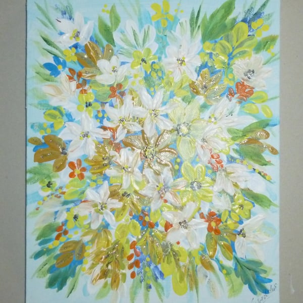 acrylic floral original art box canvas painting ( ref FA 492 C1 )
