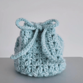 Duck Egg Blue Crochet Drawstring Pouch