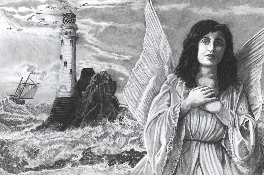 The Angel Of The Rock - David W. J. Lloyd - Giclée Art Print - Angel, Lighthouse