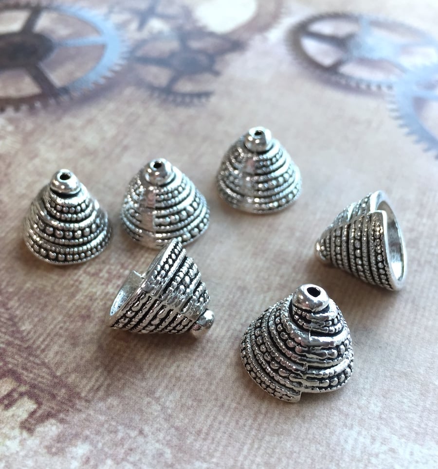 Pack of 10 - Spiral Cone Bead Caps in Antique Silver