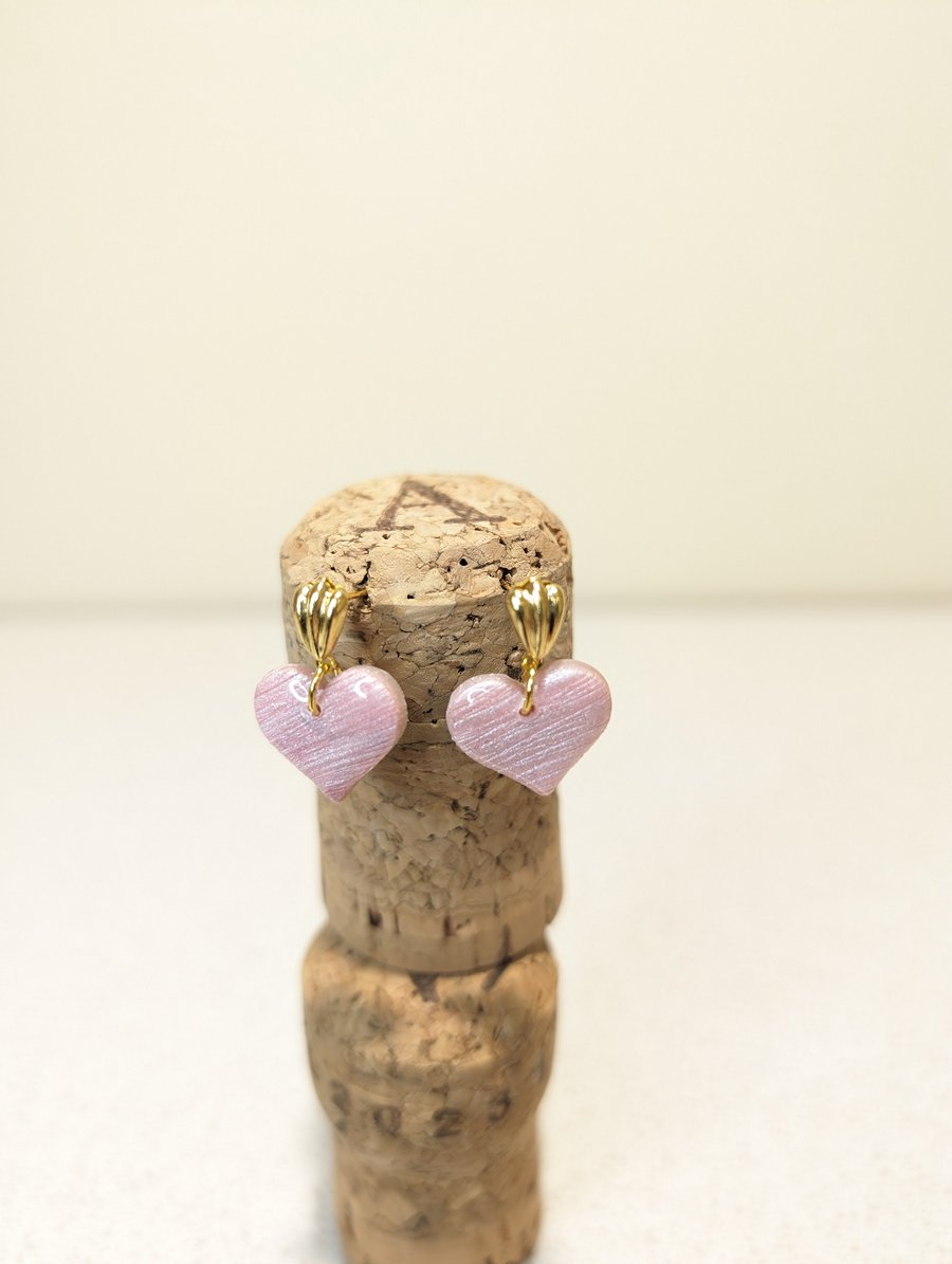 Pink shimmer heart polymerclay earrings