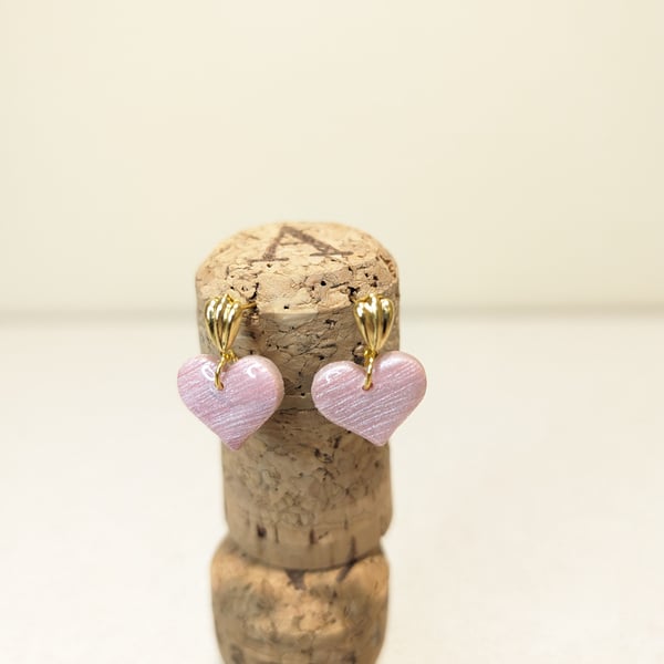 Pink shimmer heart polymerclay earrings