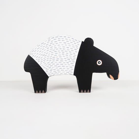 Malayan tapir wooden ornament, jungle home decor, animal lover gift.