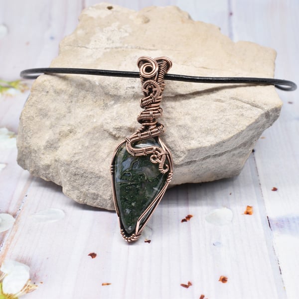 Moss Agate and Copper Pendant