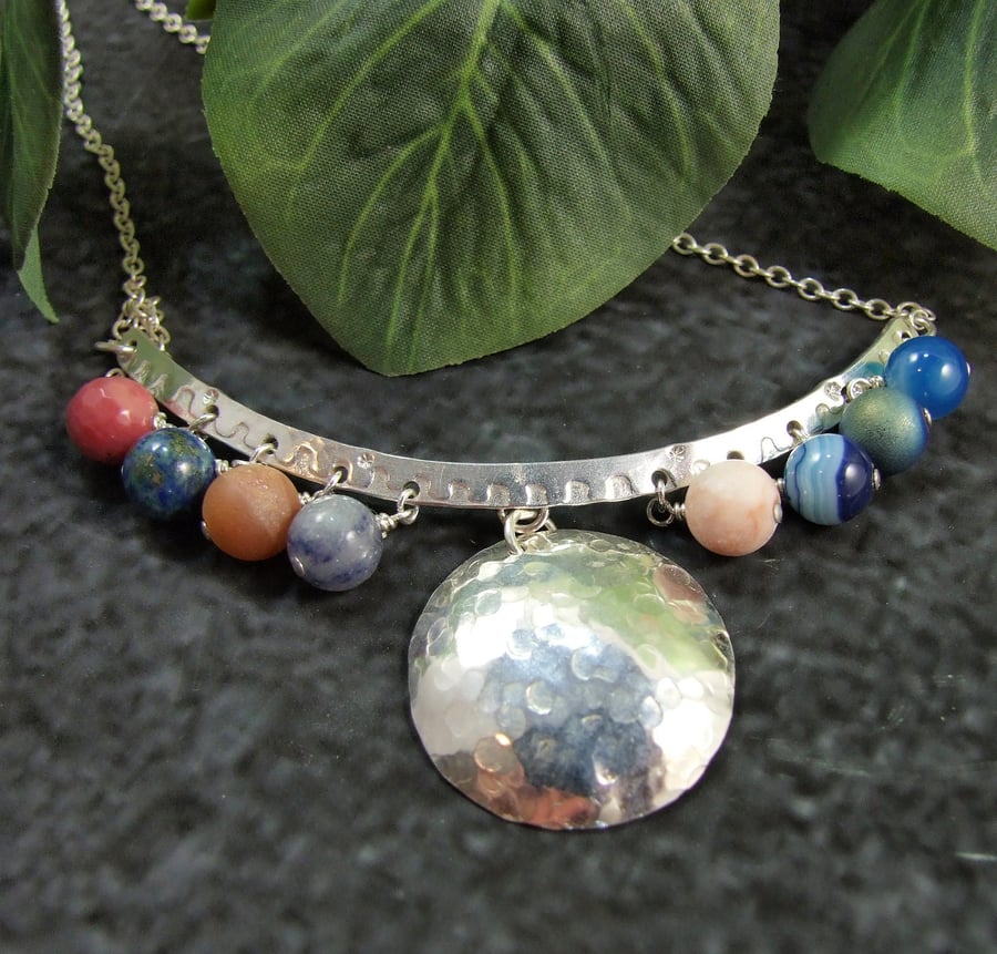 Solar System Necklace, Sterling Silver with Mixed Gemstones