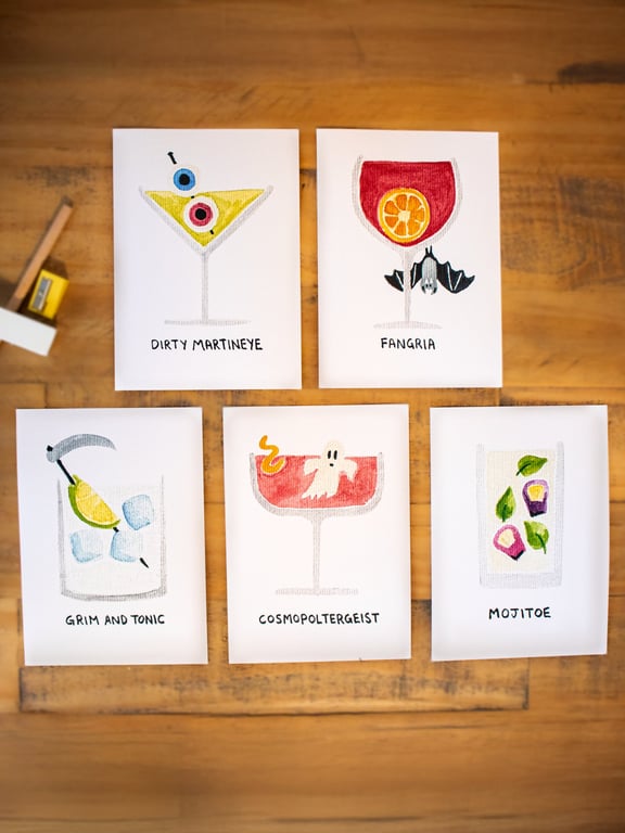 Halloween Cocktail Art Prints (Set of 5)