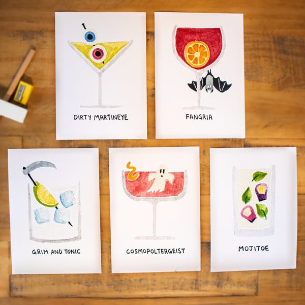 Halloween Cocktail Art Prints (Set of 5)