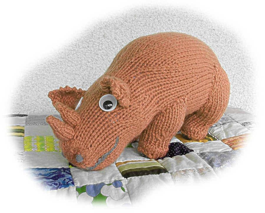 RAFIKI RHINO Rhinoceros knitting pattern by Georgina Manvell