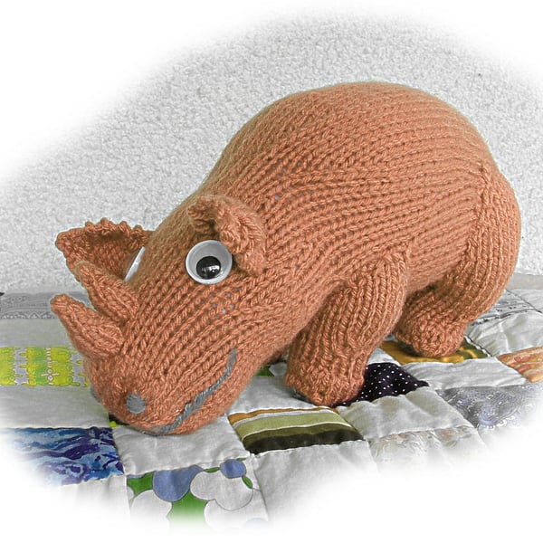 RAFIKI RHINO Rhinoceros knitting pattern by Georgina Manvell