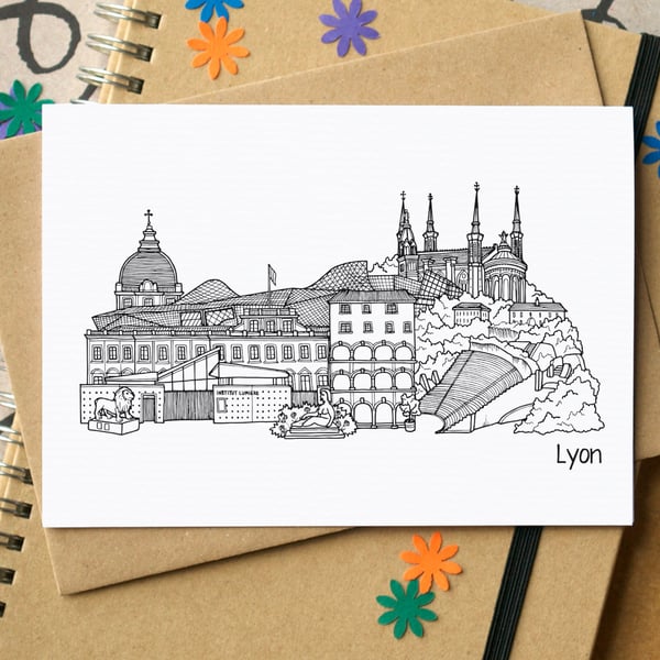 Lyon Skyline Greetings Card