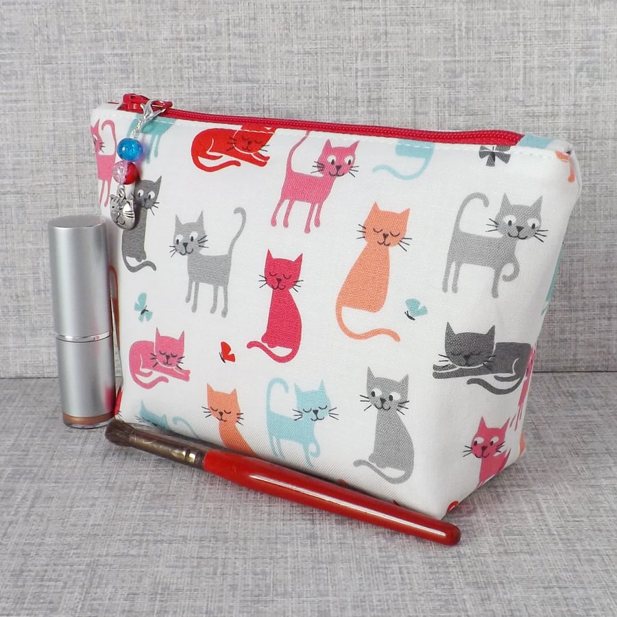 Make up bag, zipped pouch, cosmetic bag, cats