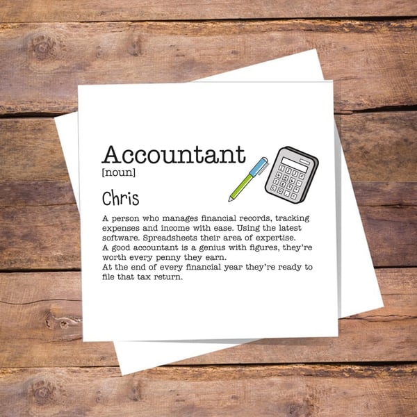 Accountant Definition Card - thank you, good luck, personalised