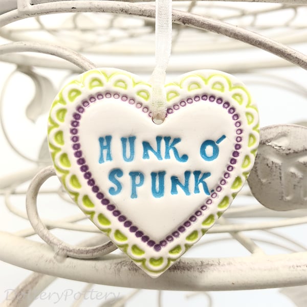 Small Ceramic heart decoration Hunk O' Spunk alternative valentine