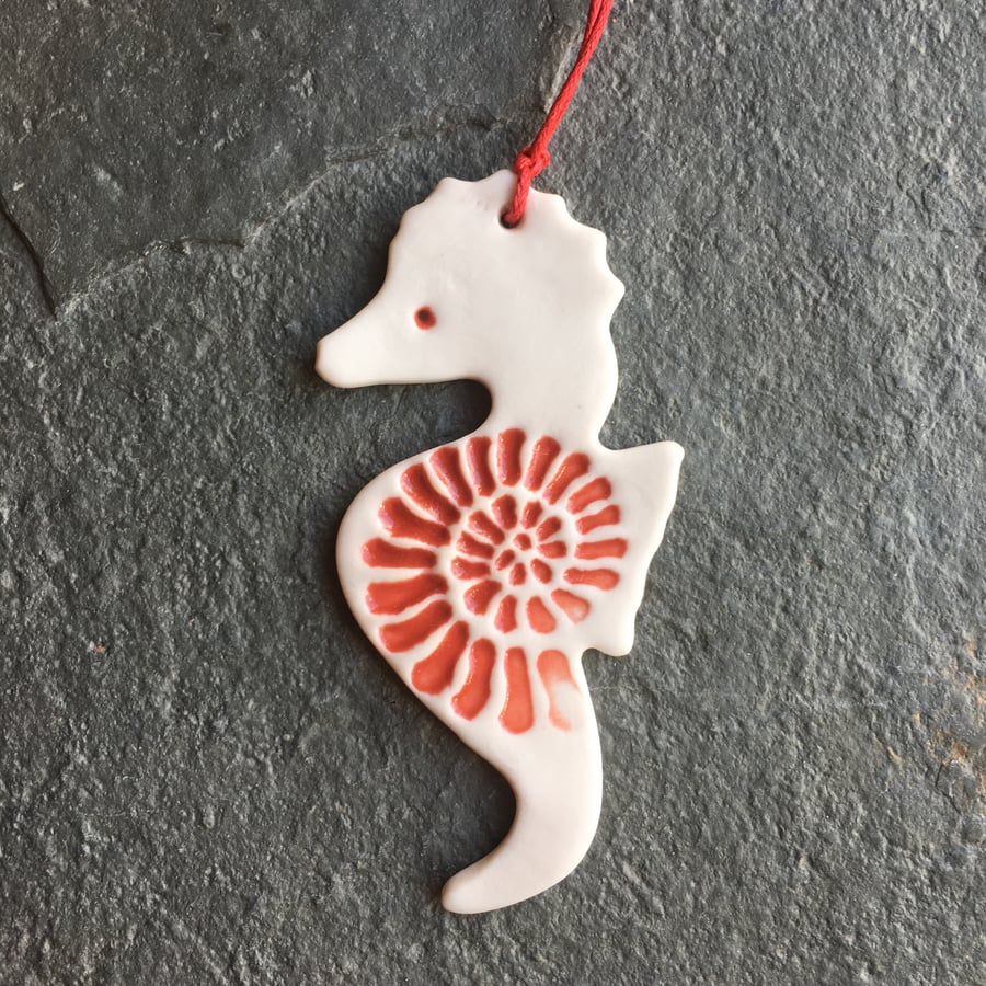 Porcelain Red Sea Horse Scandi Christmas decoration The Porcelain Menagerie