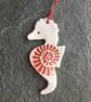 Porcelain Red Sea Horse Scandi Christmas decoration The Porcelain Menagerie - Image 1