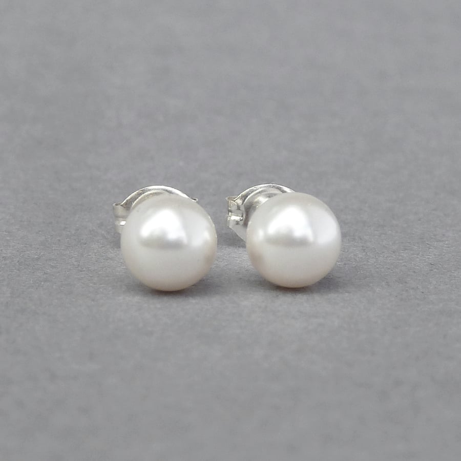 6mm White Pearl Studs - Swarovski Pearl Stud Earrings - Bridal Jewellery - Gifts