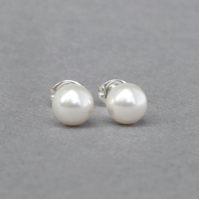 6mm White Pearl Studs - Glass Pearl Stud Earrings - Bridal Jewellery - Gifts