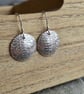 Sterling silver disc earrings, Leaf texture pattern - Image 2