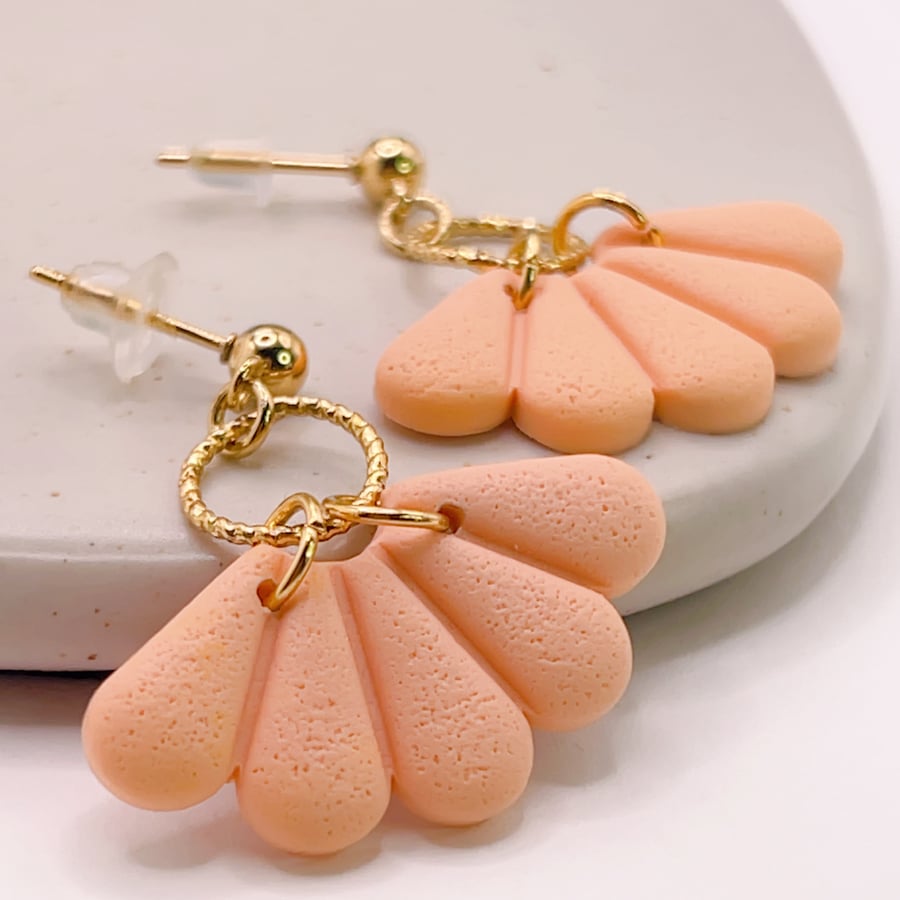 Peach dangle earrings, lightweight statement jewellery, cute present for her