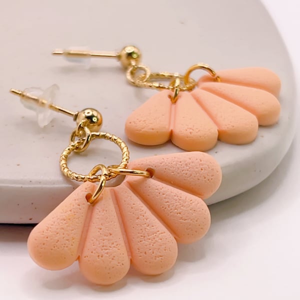 Peach dangle earrings, lightweight statement jewellery, cute present for her