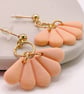Peach dangle earrings, lightweight statement jewellery, cute present for her