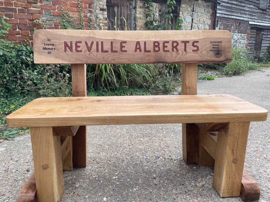 Memorial Oak bench with back - (engraved with resin infill)