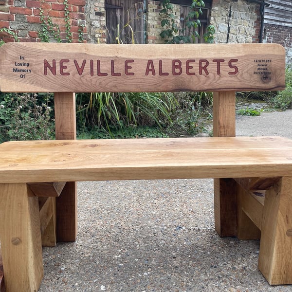 Memorial Oak bench with back - (engraved with resin infill)