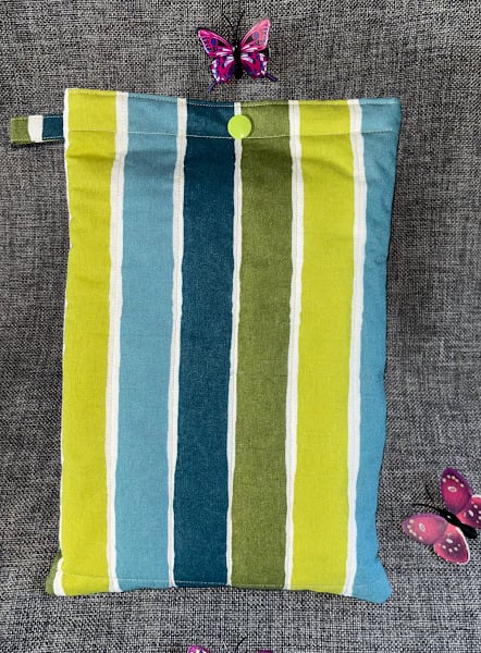 Book Sleeve, Cover, Pouch, Padded Green and Blue Vertical Stripped