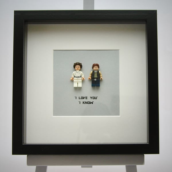  Han Solo and Princess Leia mini Figures framed picture 25 by 25 cm