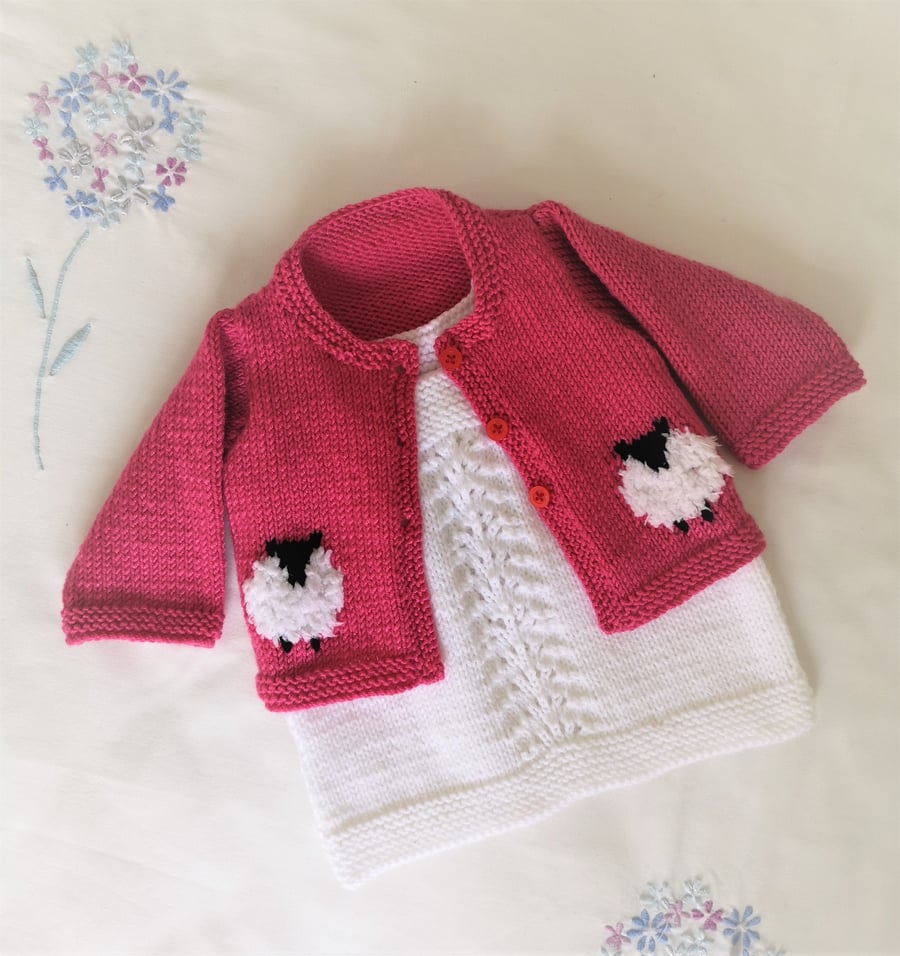 Knitting Pattern for Baby Sheep Cardigan and Dress.  Digital Pattern