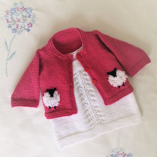 Knitting Pattern for Baby Sheep Cardigan and Dress.  Digital Pattern