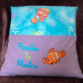 “READING IS MAGICAL” Embroidered Reading Book Cushion