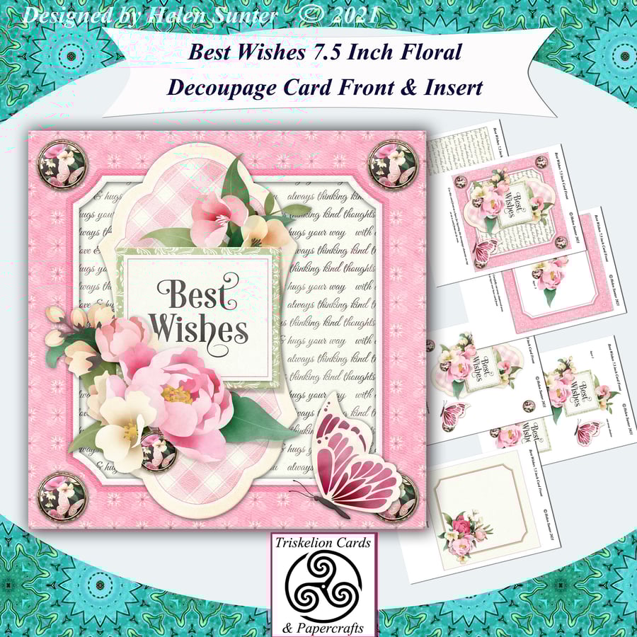Printable Best Wishes Floral 3D Decoupage Card Front Card Making Kit