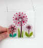 Fused Glass Pink Allium Square Hanging 2 - Handmade Glass Suncatcher - Image 4