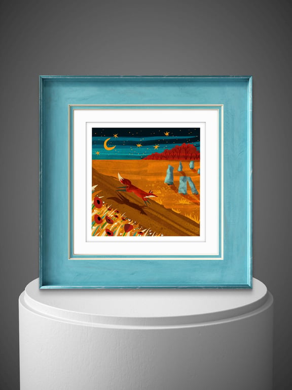 'Midnight Flit' Folk Art Fox Illustrated Art Print