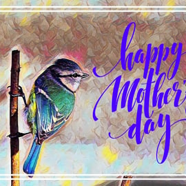 Happy Mother's Blue Tit Bird Card A5