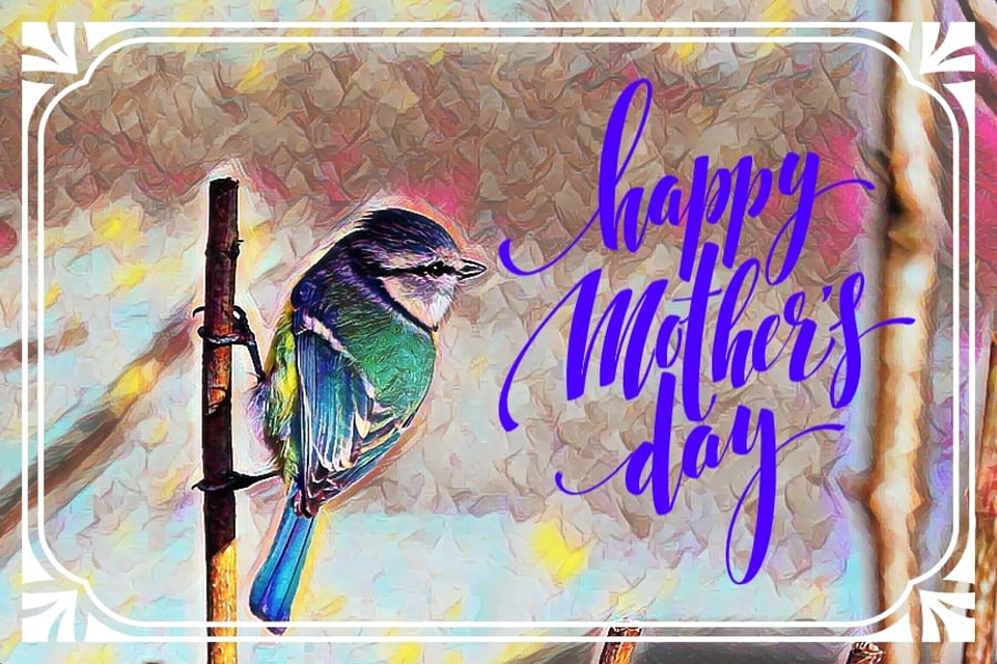 Happy Mother's Blue Tit Bird Card A5