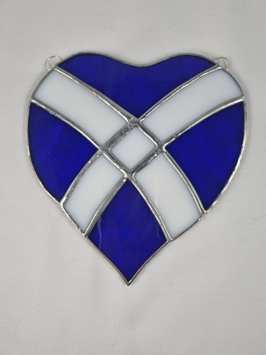 567 Stained Glass Saltire Heart - handmade hanging decoration.