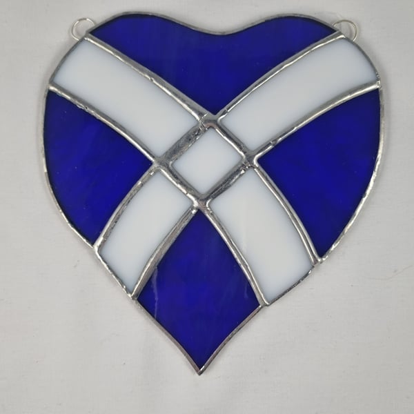 567 Stained Glass Saltire Heart - handmade hanging decoration.